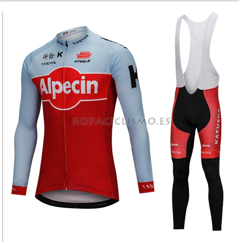 2018 Maillot Katusha Alpecin Tirantes Mangas Largas Rojo